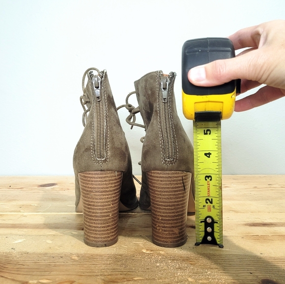 Charlotte Russe Green Faux Suede Open Toe Ankle Booties Womens Size 9 Lace Up - Picture 7 of 11